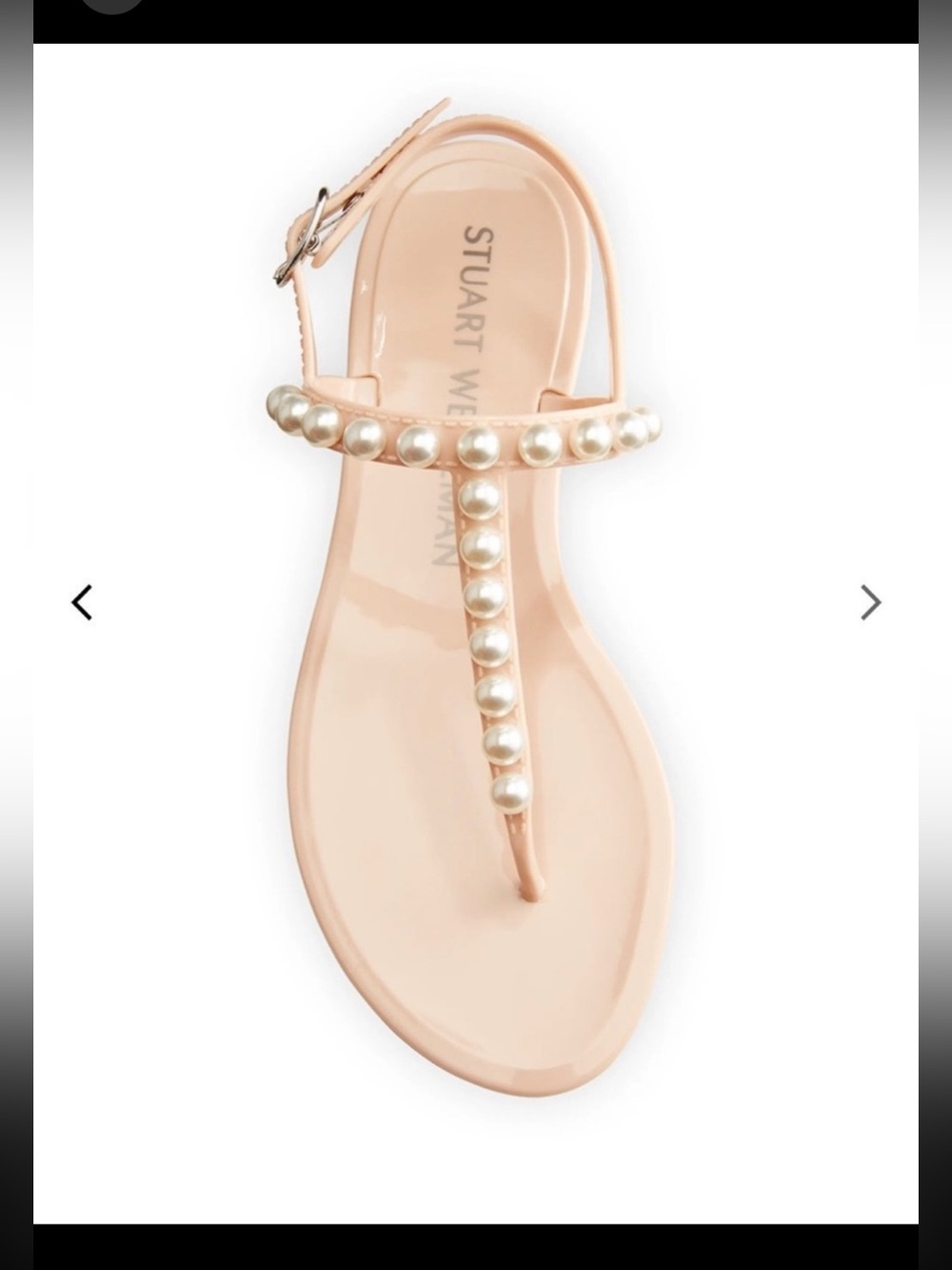 Stuart Weitzman Goldie POUDRE Pearly Stud Jelly T-Strap Sandals Sz 9 worn 2X